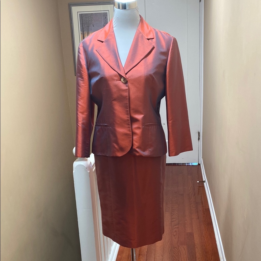 Elegant Women's 100% Silk Rust Jacket & Skirt Set